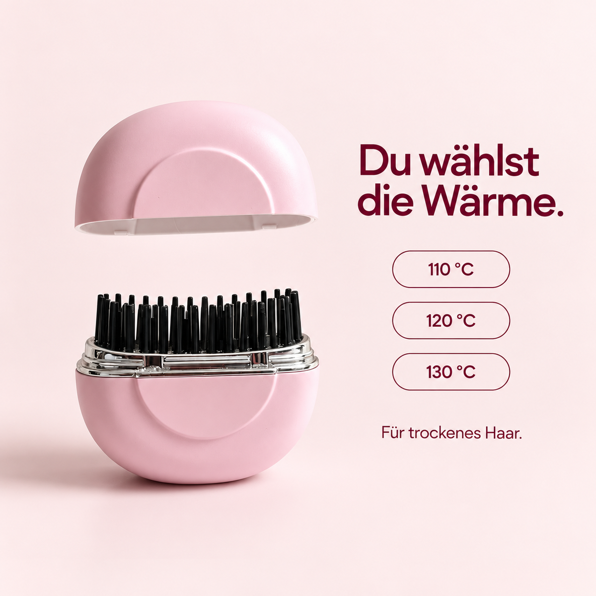 Mini-Glättbürste: 110, 120 und 130 Grad – für trockenes Haar